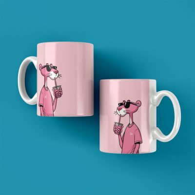 ماگ طرح پلنگ صورتی فانتزی