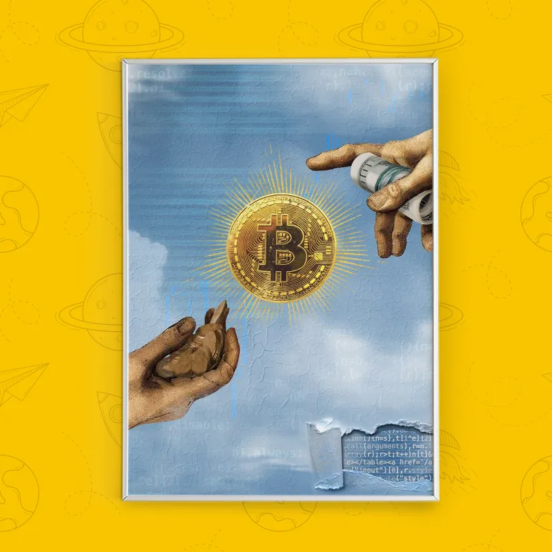 S code173 تابلو طرح نقاشی دست خدا و بیت کوین | BTC